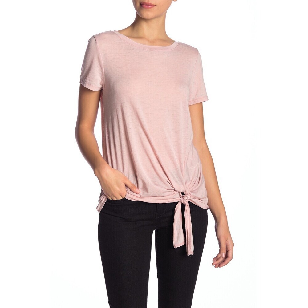 Susina Burnout Tie Hem T-Shirt In Pink Adobe Size Petite S (SP) see through